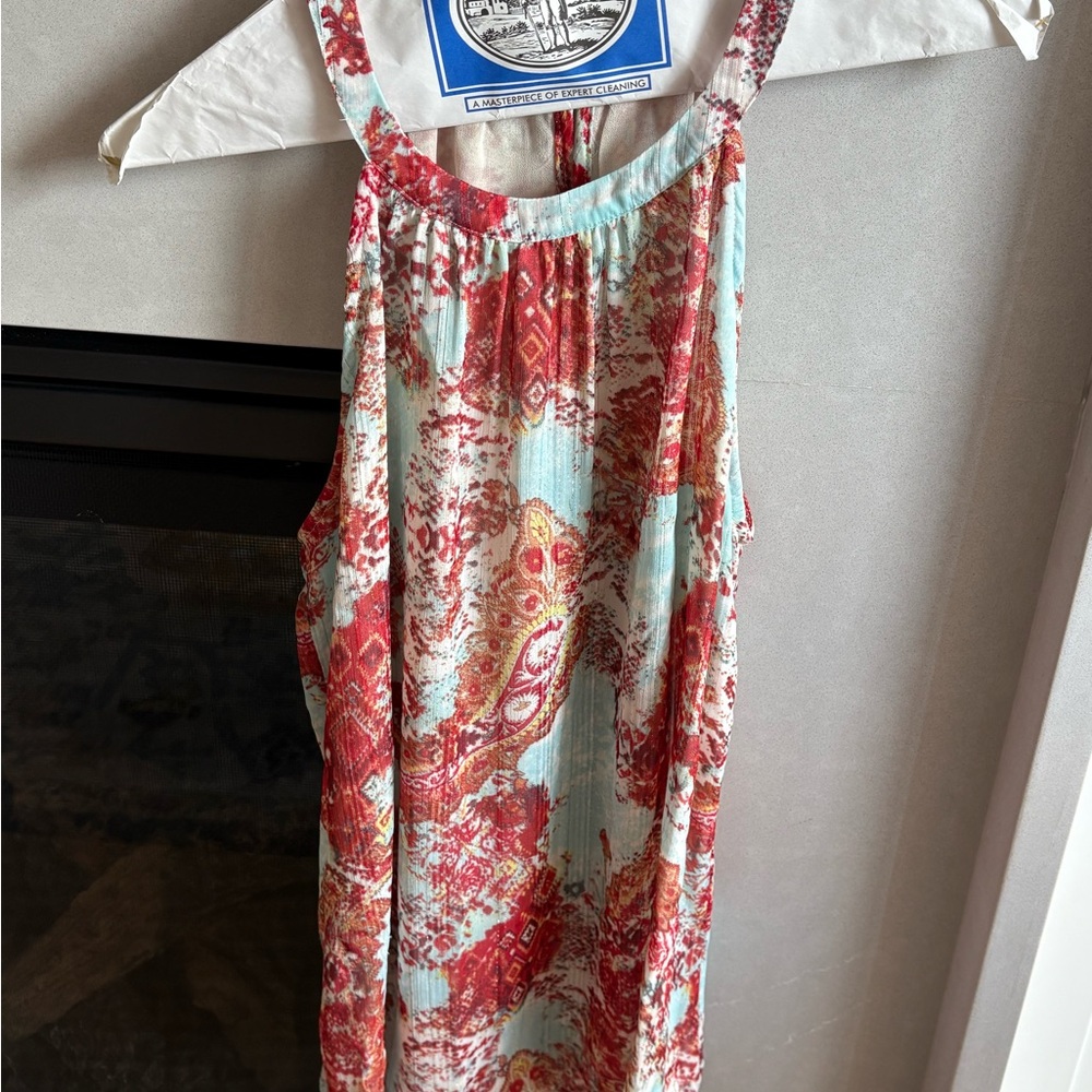 Daniel Rainn Red and Light Blue Patterned Tank Top